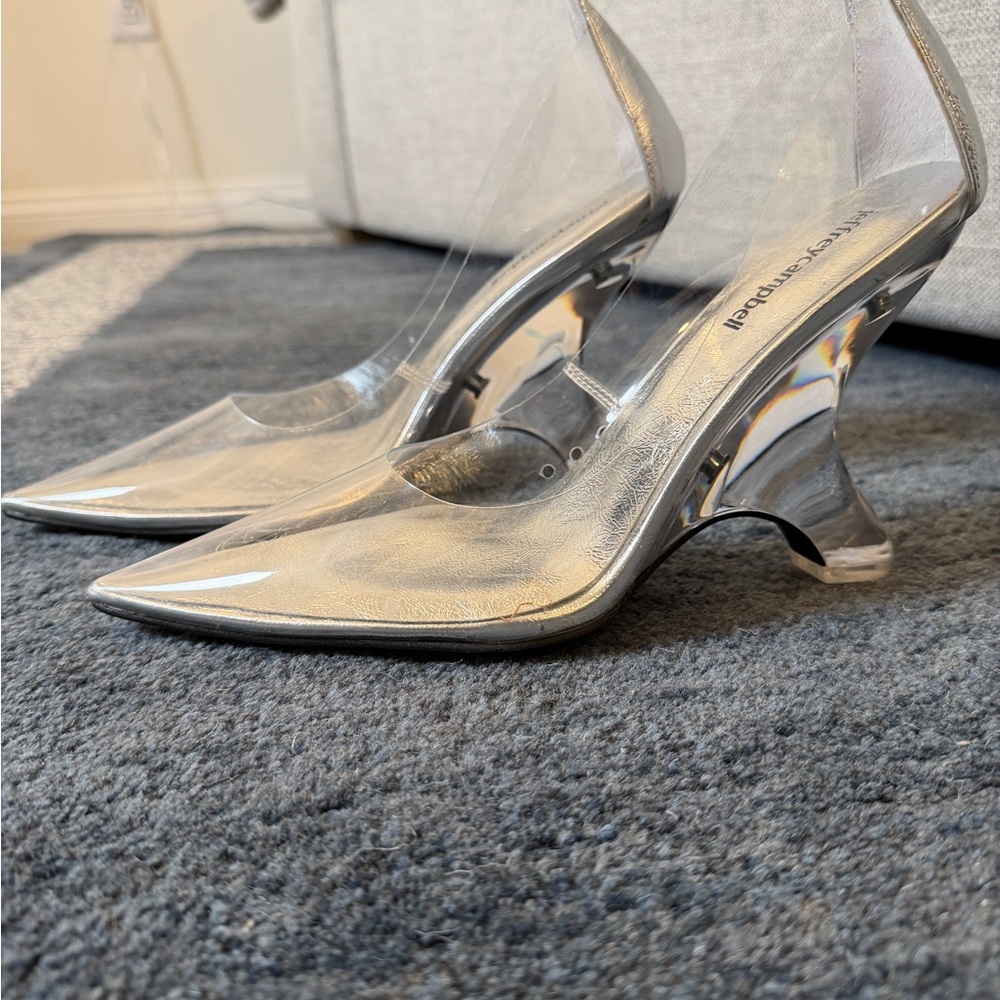 Clear Silver PVC Pointed-Toe Heels